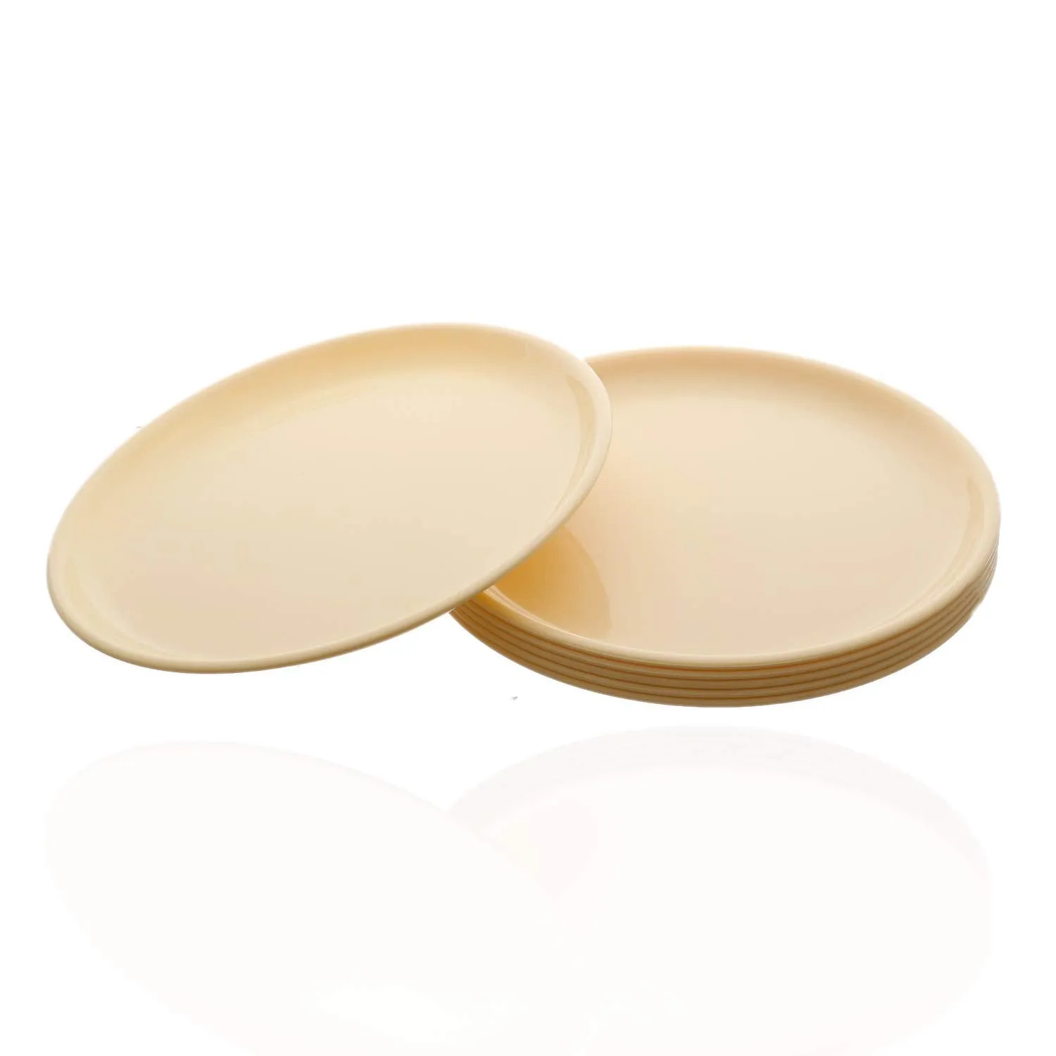 Kuber Industries 6 Pieces Unbreakable Round Plastic Microwave Safe Dinner Plates (Yellow) - CTKTC37542,Standard