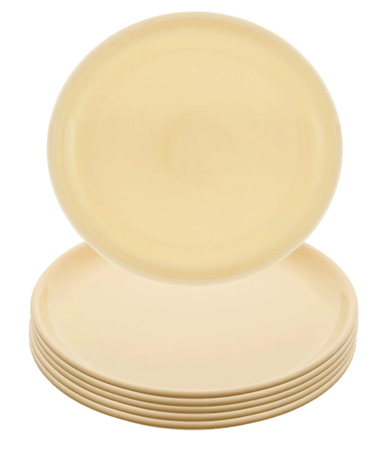 Kuber Industries 6 Pieces Unbreakable Round Plastic Microwave Safe Dinner Plates (Yellow) - CTKTC37542,Standard