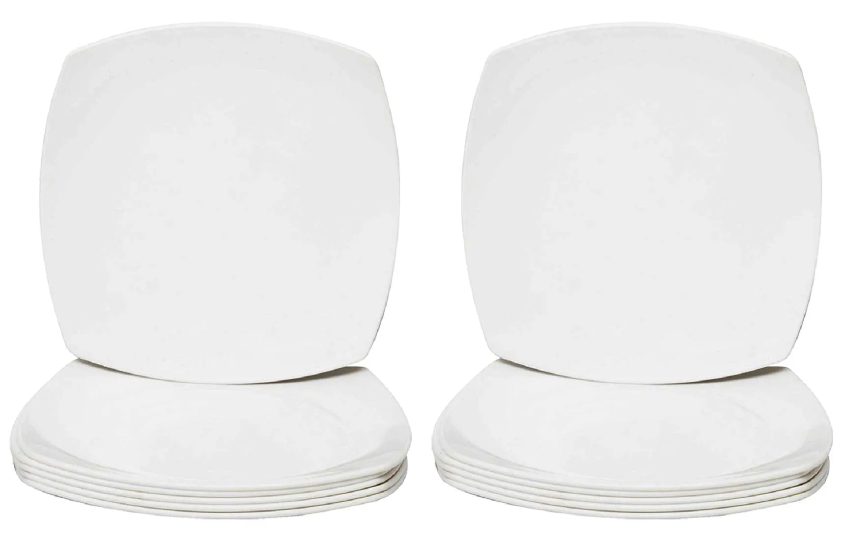 Kuber Industries Small Square 12 Pieces Unbreakable Virgin Plastic Microwave Safe Dinner/Serving Plates (White) - CTLTC044440
