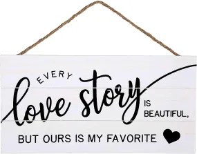 Love Story Wood Plank Hanging Sign