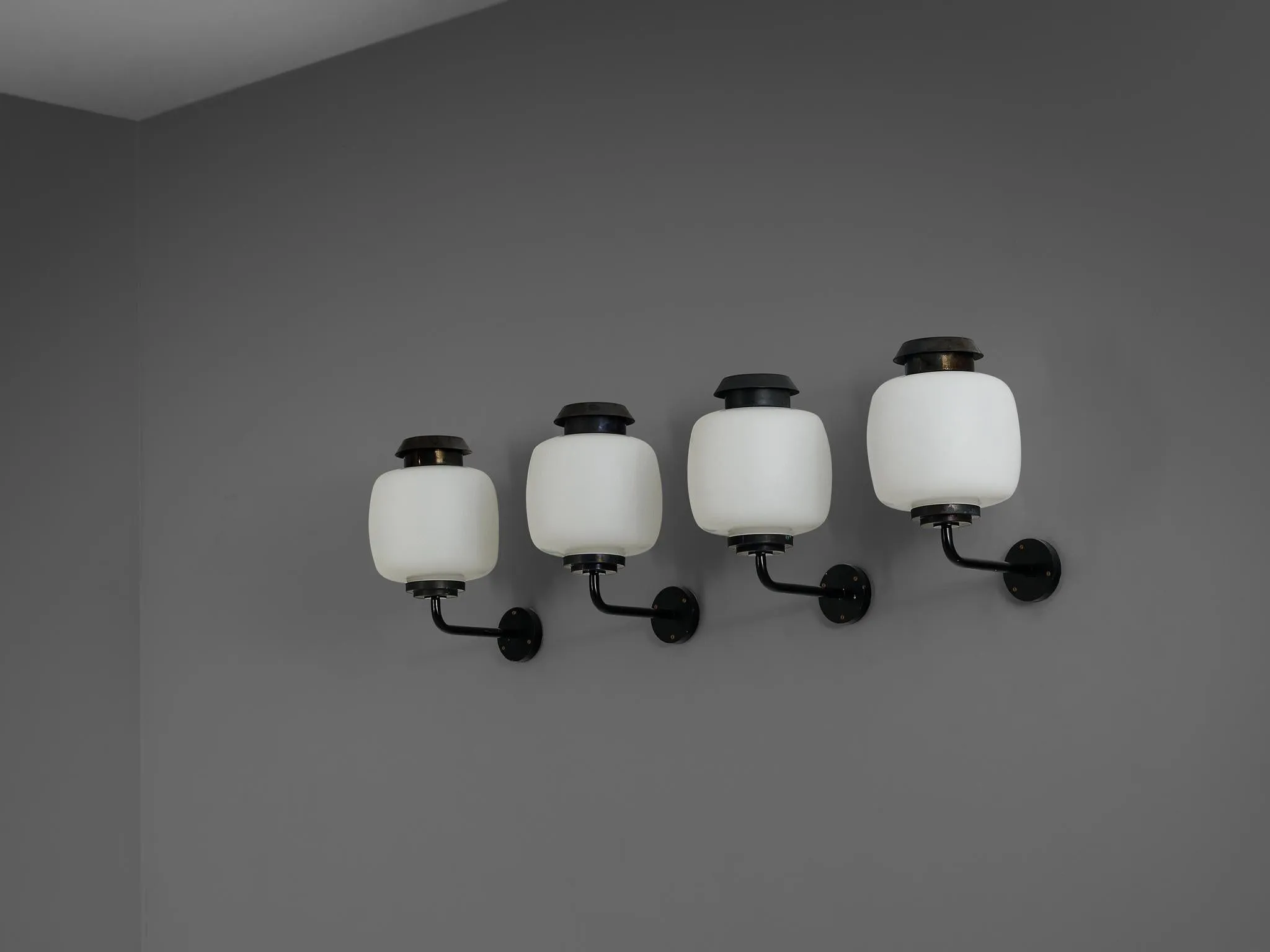 Lyfa 'Drabant' Wall Lights in White Opaque Glass and Copper