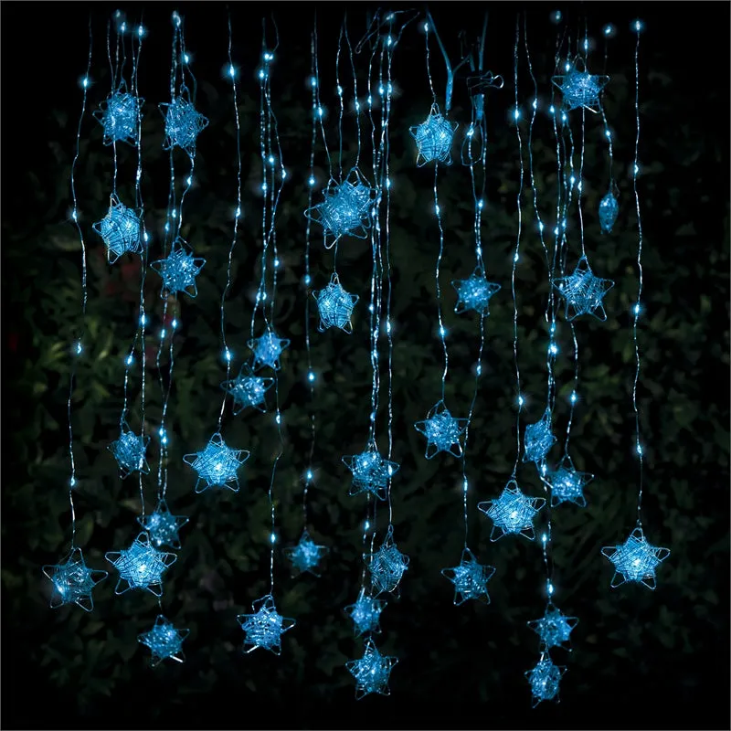 Lytworx 180 LED Blue Star Wire Icicle Curtain Solar Lights