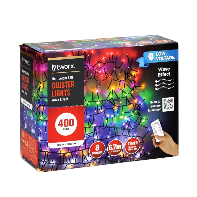 Lytworx 6.7m Multicolour 400 LED Cluster Lights with Wave Effect