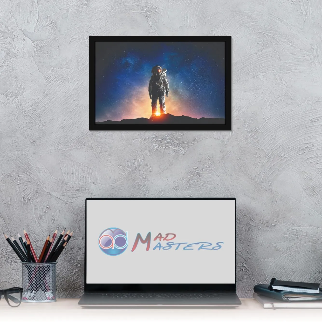 Mad Masters Astronaut Moon Mars Space Painting Hanging Photo Frame Decorative Item for Living Room, Bedroom, Home Decor and Wall Decoration (MM 1177, 8x12 Inch, Paper, Without Plexi Glass)