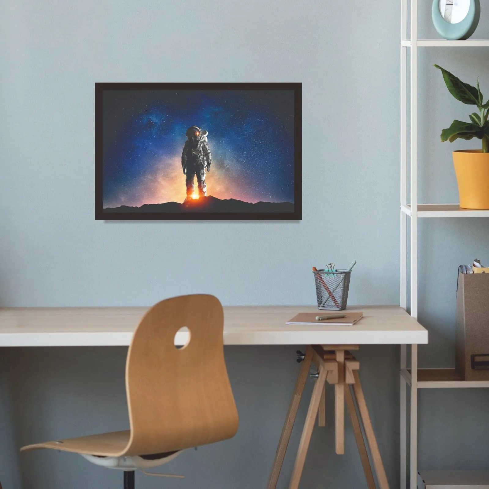 Mad Masters Astronaut Moon Mars Space Painting Hanging Photo Frame Decorative Item for Living Room, Bedroom, Home Decor and Wall Decoration (MM 1177, 8x12 Inch, Paper, Without Plexi Glass)
