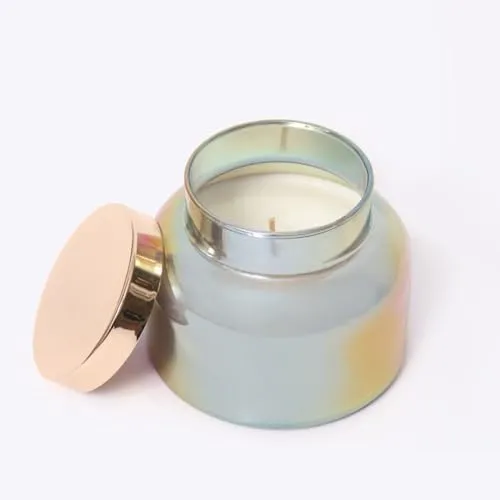 Maeva Iridescent Luxury Candle with Floral Lotus Scent, Elegant Jar Candle with Metal Lid, Ideal for Home Dcor, Festive and Gifting 450g