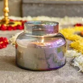 Maeva Iridescent Luxury Candle with Floral Lotus Scent, Elegant Jar Candle with Metal Lid, Ideal for Home Dcor, Festive and Gifting 450g
