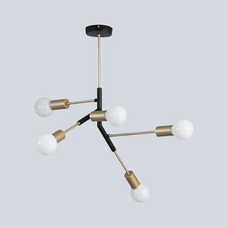 Minimalist Brass Chandelier with 5 Branch Metallic Lights for Living Room Ceiling