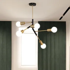 Minimalist Brass Chandelier with 5 Branch Metallic Lights for Living Room Ceiling