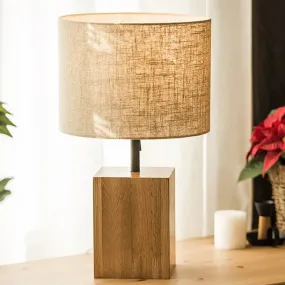 Minimalistic Wood Table Lamp - Cuboid Bedroom Night Light with Pull Chain