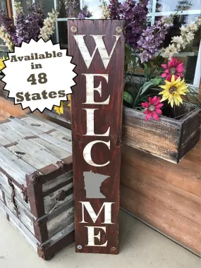 MINNESOTA STATE Sign WELCOME,  Farm Home Lake , Rustic Wood *Az Nj Nc Sc Il Wa Md Ma Co Xl Large Mn