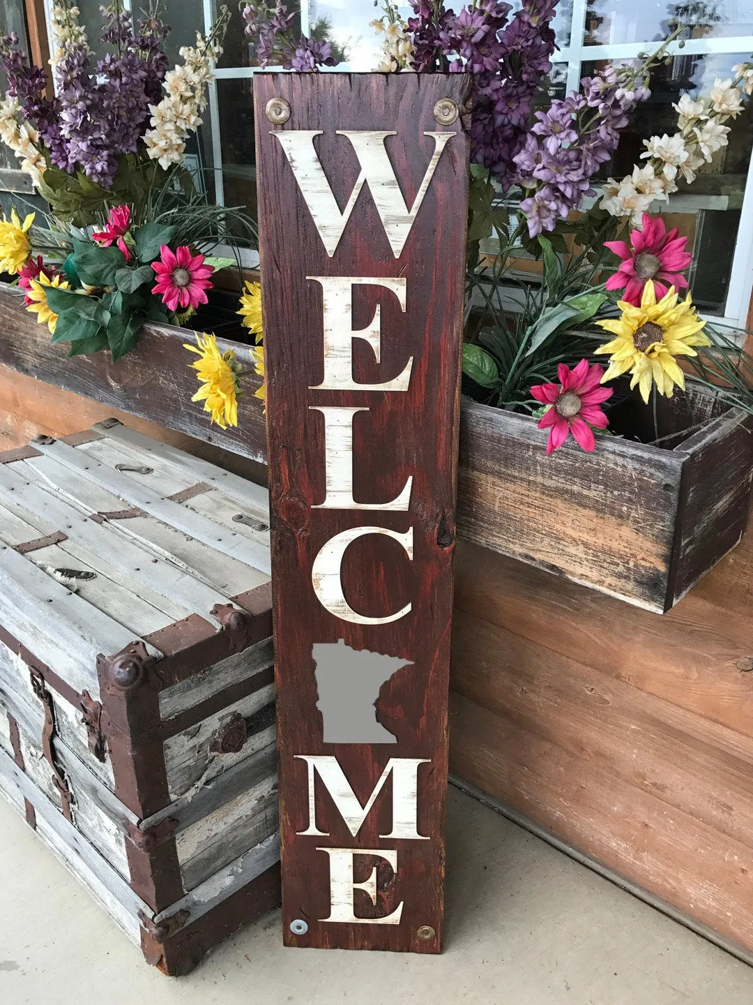 MINNESOTA STATE Sign WELCOME,  Farm Home Lake , Rustic Wood *Az Nj Nc Sc Il Wa Md Ma Co Xl Large Mn