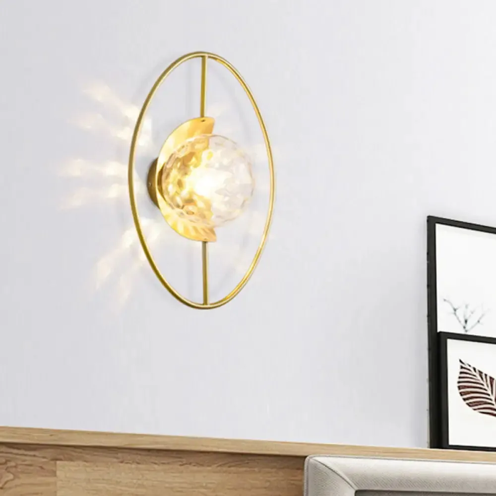 Modern Clear Glass Orb Sconce Lamp - 1-Bulb Black/Gold Wall Light with Ring Detail