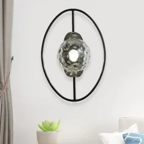 Modern Clear Glass Orb Sconce Lamp - 1-Bulb Black/Gold Wall Light with Ring Detail
