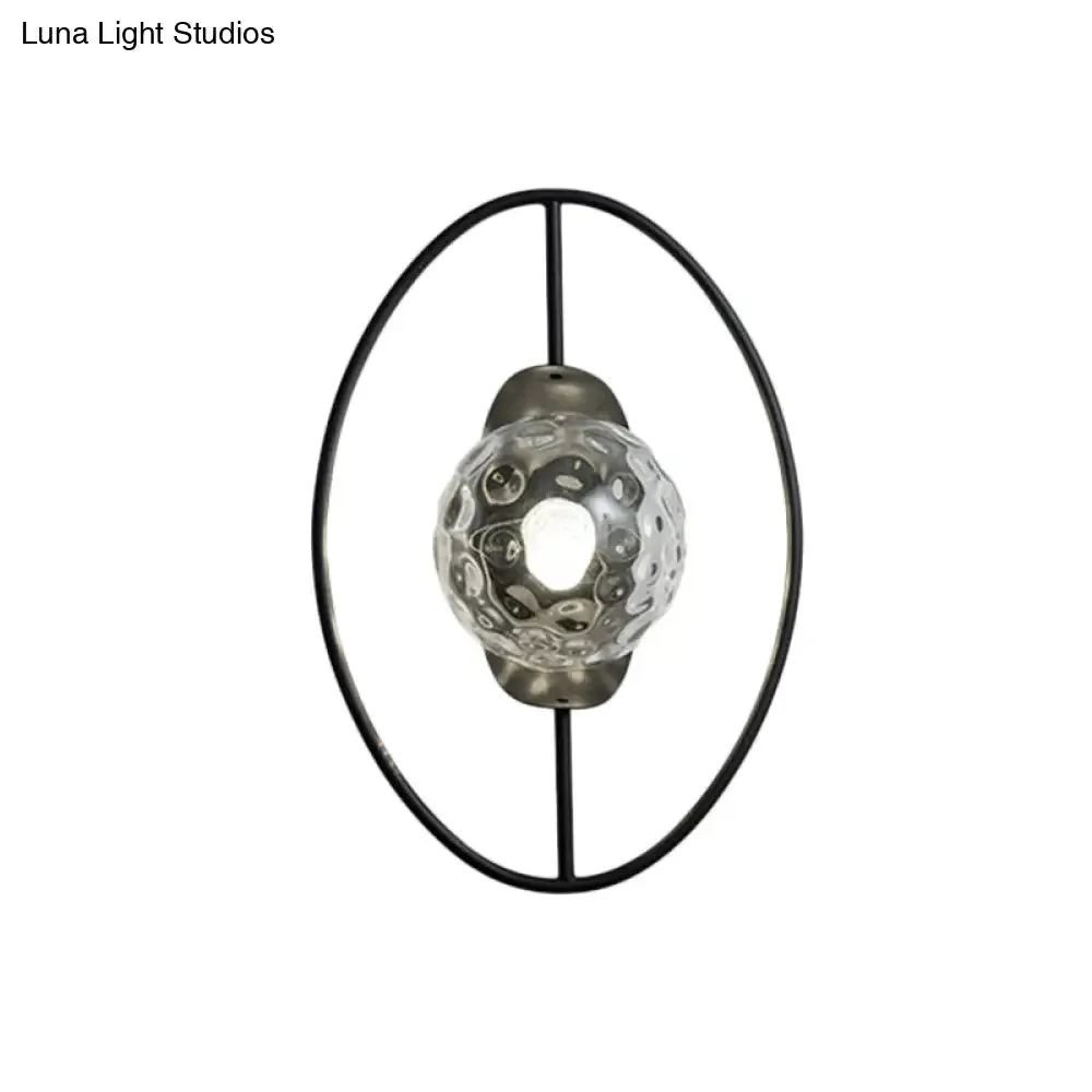Modern Clear Glass Orb Sconce Lamp - 1-Bulb Black/Gold Wall Light with Ring Detail