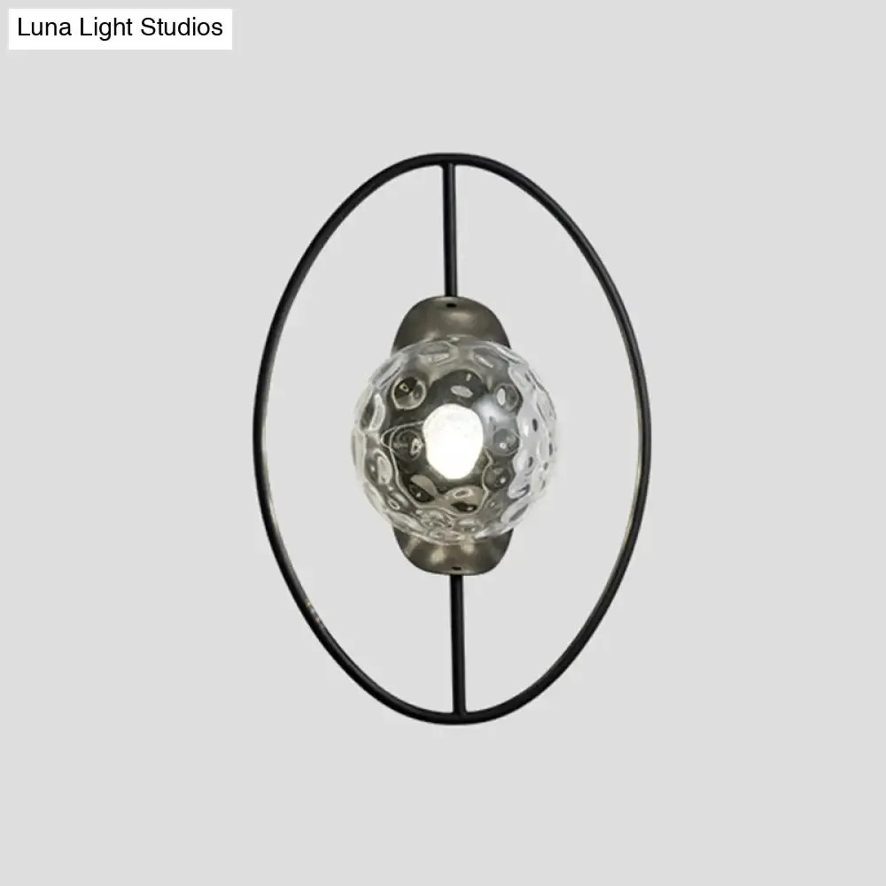 Modern Clear Glass Orb Sconce Lamp - 1-Bulb Black/Gold Wall Light with Ring Detail