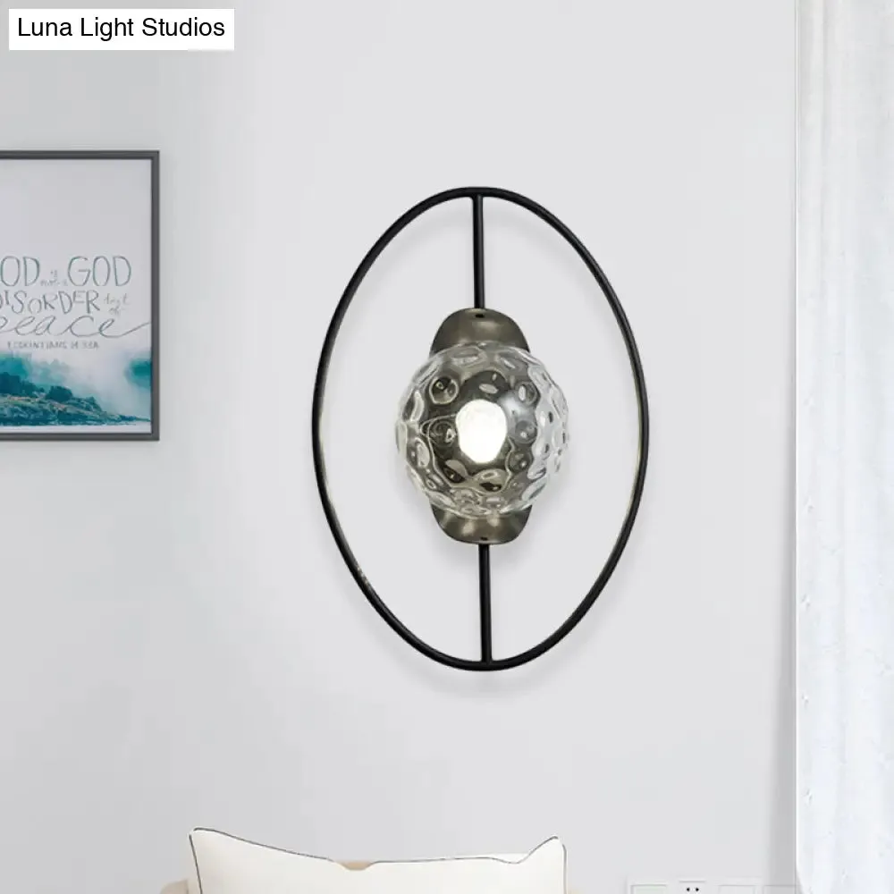 Modern Clear Glass Orb Sconce Lamp - 1-Bulb Black/Gold Wall Light with Ring Detail