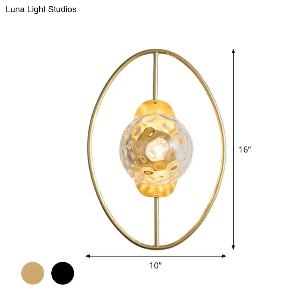Modern Clear Glass Orb Sconce Lamp - 1-Bulb Black/Gold Wall Light with Ring Detail