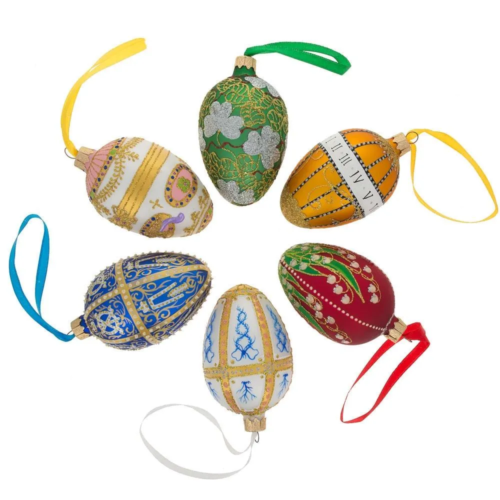 Mosaic Pattern On Blue Glass Egg Ornament 4 Inches