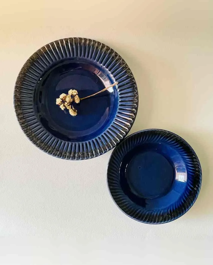 Nautical Deep Blue Pasta Familia Ceramic Plates | Set of 4