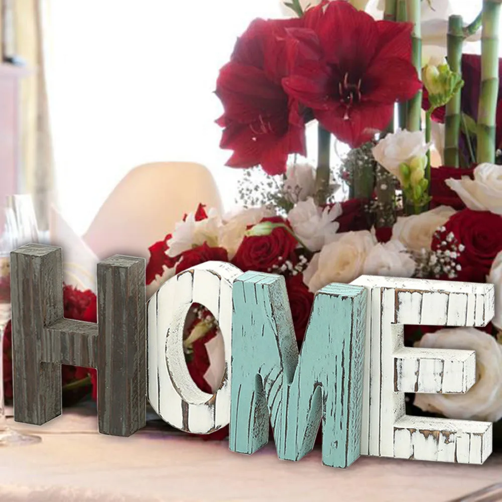 Nordic Decoration Home Rustic Wood HOME Letters Decorative Plaques Signs Decor Standing Cutout Word Decor Party Supplies