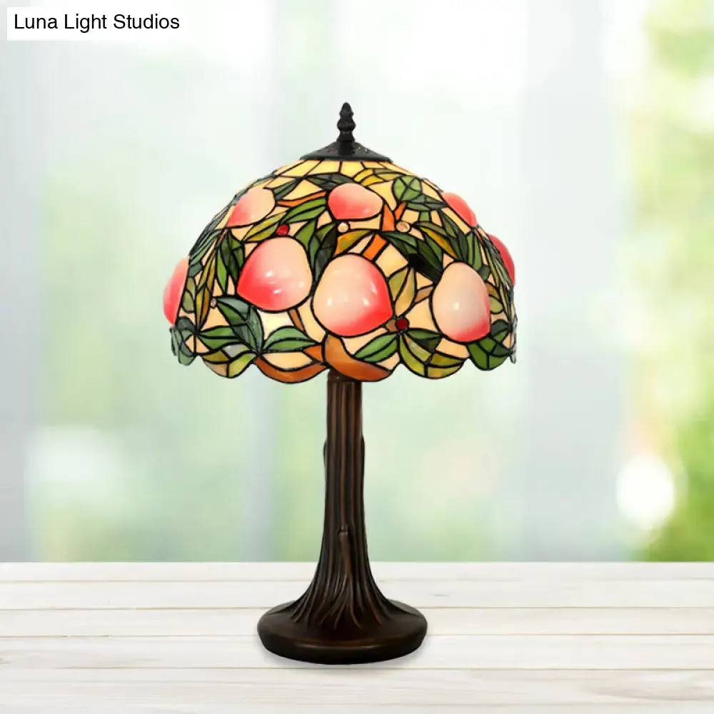 Pauline - Peach Stained Glass Night Lamp: Tiffany-Style Coffee Table Light
