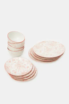 Pink Floral Print Dinner Set (12 Piece)
