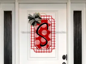 Red Last Name Initial Sign, Welcome Sign, Custom Sign, DECOE-W-178-DH, Sign For Wreath, Round Sign, 22" Wood Cutout