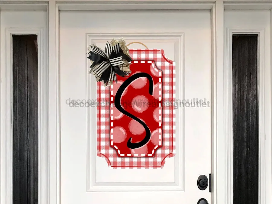 Red Last Name Initial Sign, Welcome Sign, Custom Sign, DECOE-W-178-DH, Sign For Wreath, Round Sign, 22" Wood Cutout