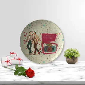 Retro Vinyl Gents Dinner Plate, Gay Couple Valentine Dish, Mid Century Modern Record Design Plate
