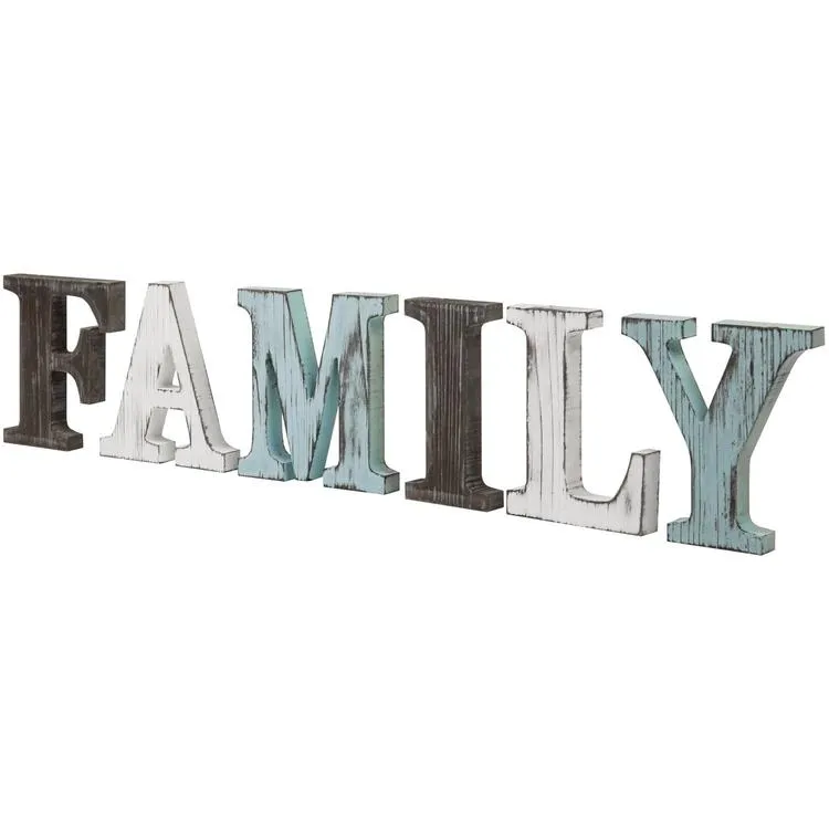 Rustic Multicolor Wood Tabletop FAMILY Letters Sign