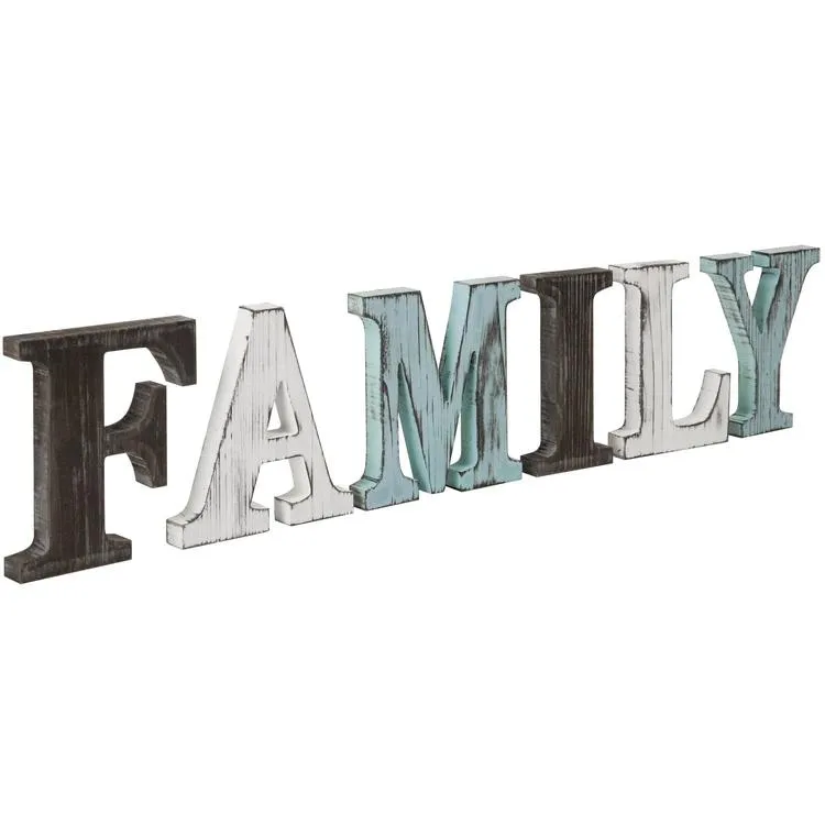 Rustic Multicolor Wood Tabletop FAMILY Letters Sign