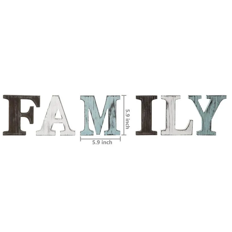 Rustic Multicolor Wood Tabletop FAMILY Letters Sign
