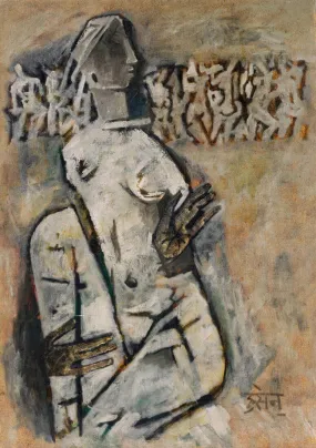 Seated Woman - M F Husain Painting