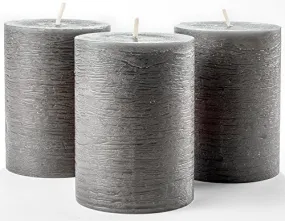 Set of 3 Charcoal Pillar Candles Dark Grey 3" x 4" Gray Rustic Unscented Dripless