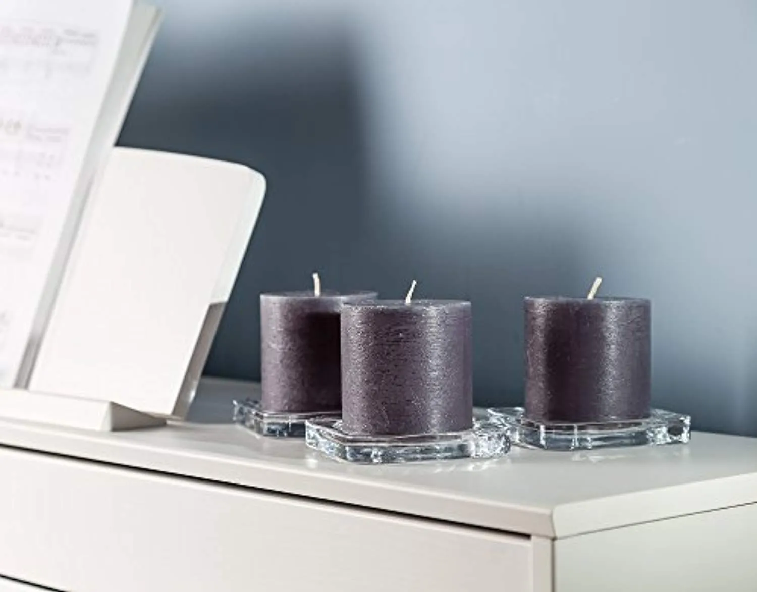Set of 3 Charcoal Pillar Candles Dark Grey 3" x 4" Gray Rustic Unscented Dripless