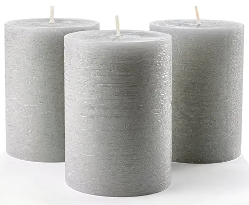 Set of 3 Charcoal Pillar Candles Dark Grey 3" x 4" Gray Rustic Unscented Dripless