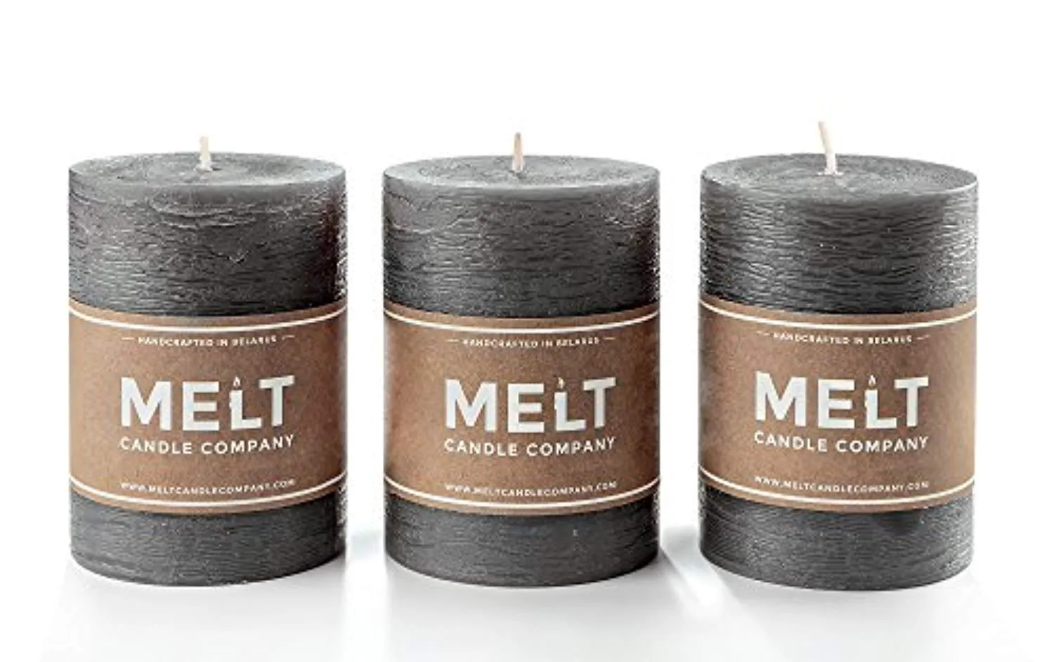 Set of 3 Charcoal Pillar Candles Dark Grey 3" x 4" Gray Rustic Unscented Dripless