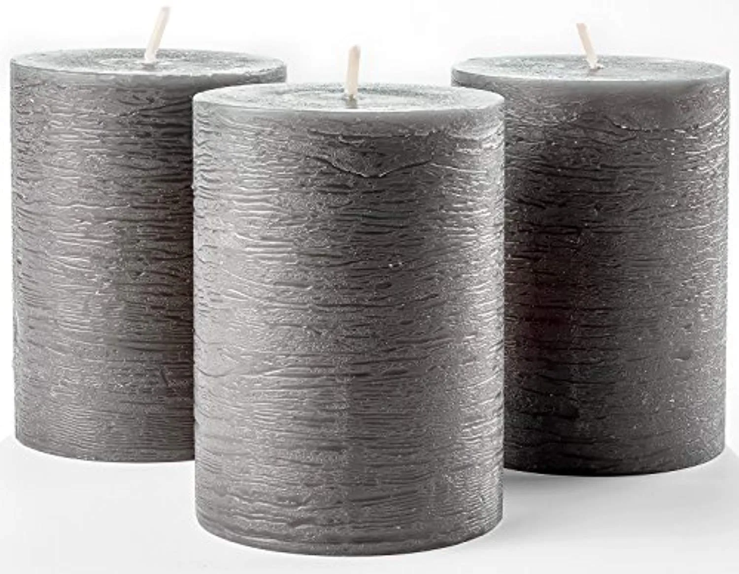 Set of 3 Charcoal Pillar Candles Dark Grey 3" x 4" Gray Rustic Unscented Dripless