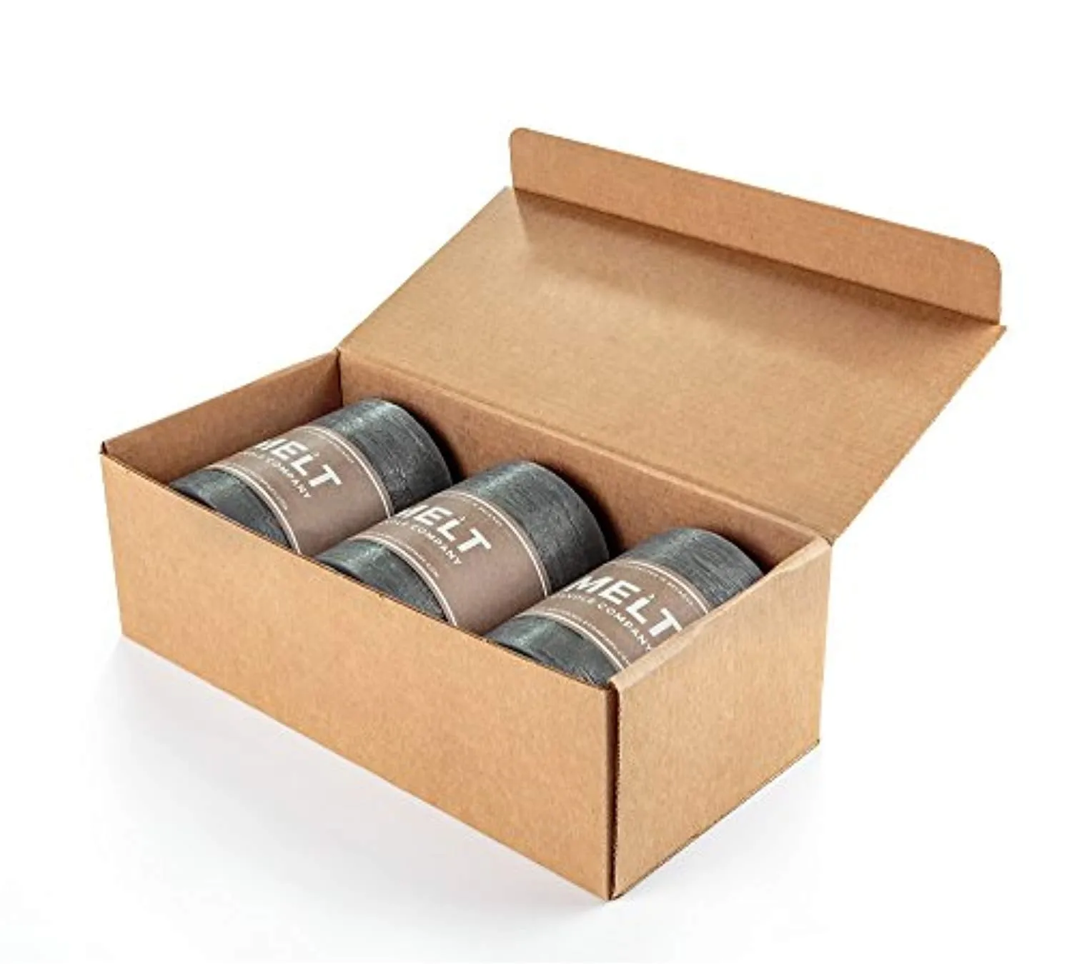 Set of 3 Charcoal Pillar Candles Dark Grey 3" x 4" Gray Rustic Unscented Dripless