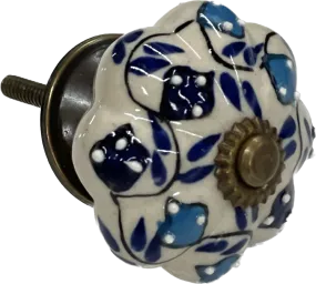 Set of 4 Hand Painted Ceramic Cabinet,Drawer Knobs/Waedrobe Pulls, Blue/White (HH5738-4)