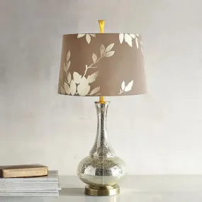 Silver Glass Night Table Lamp with Print Fabric Shade - Elegant Lighting for Living Room Ambiance