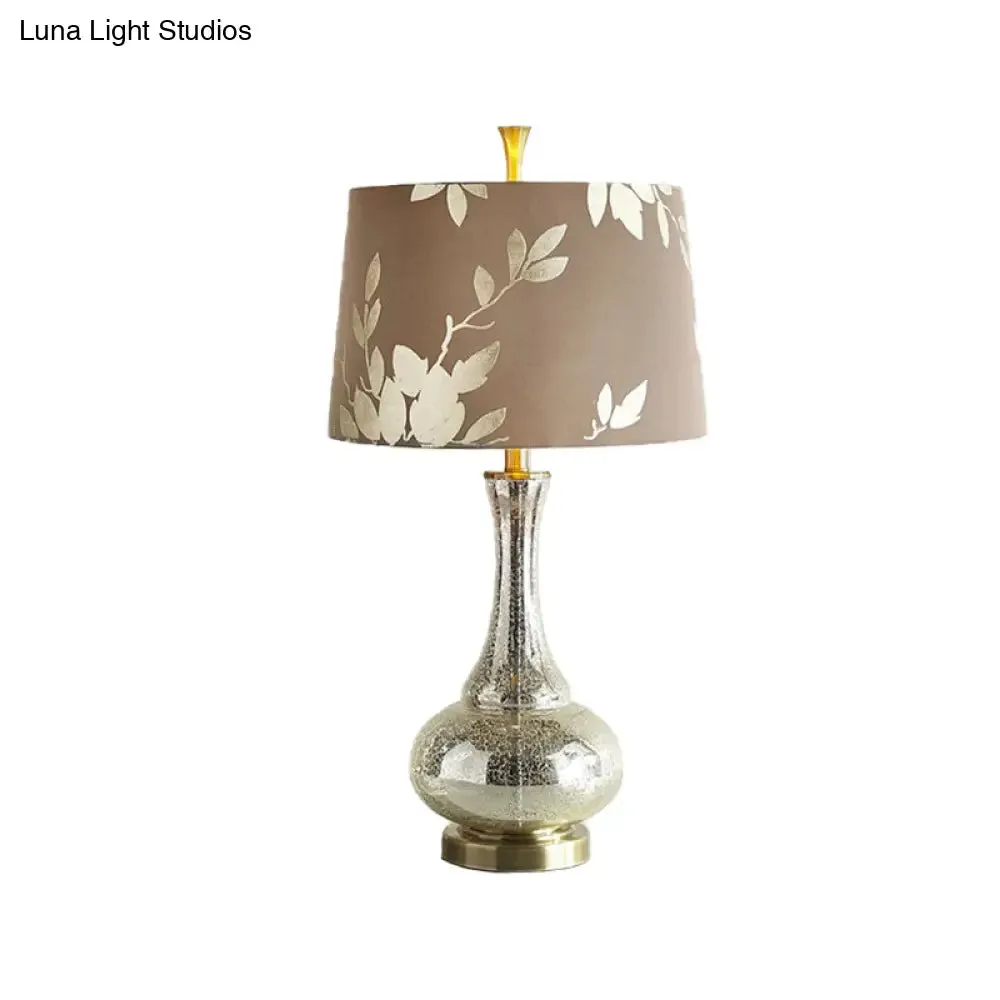 Silver Glass Night Table Lamp with Print Fabric Shade - Elegant Lighting for Living Room Ambiance
