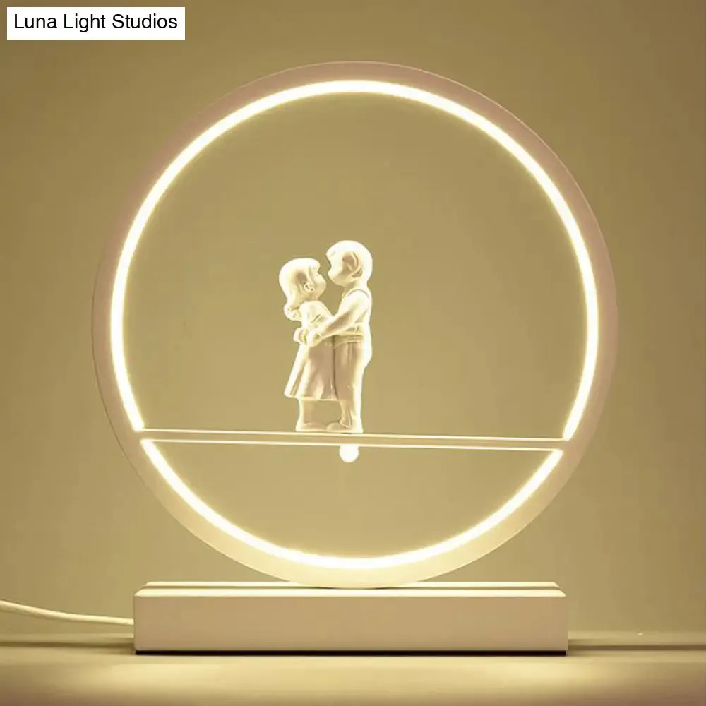 Simona - Romantic Black/White Hoop Nightstand Light Simple Romantic Acrylic Table Lamp in Warm/White Light with Lover Statuette