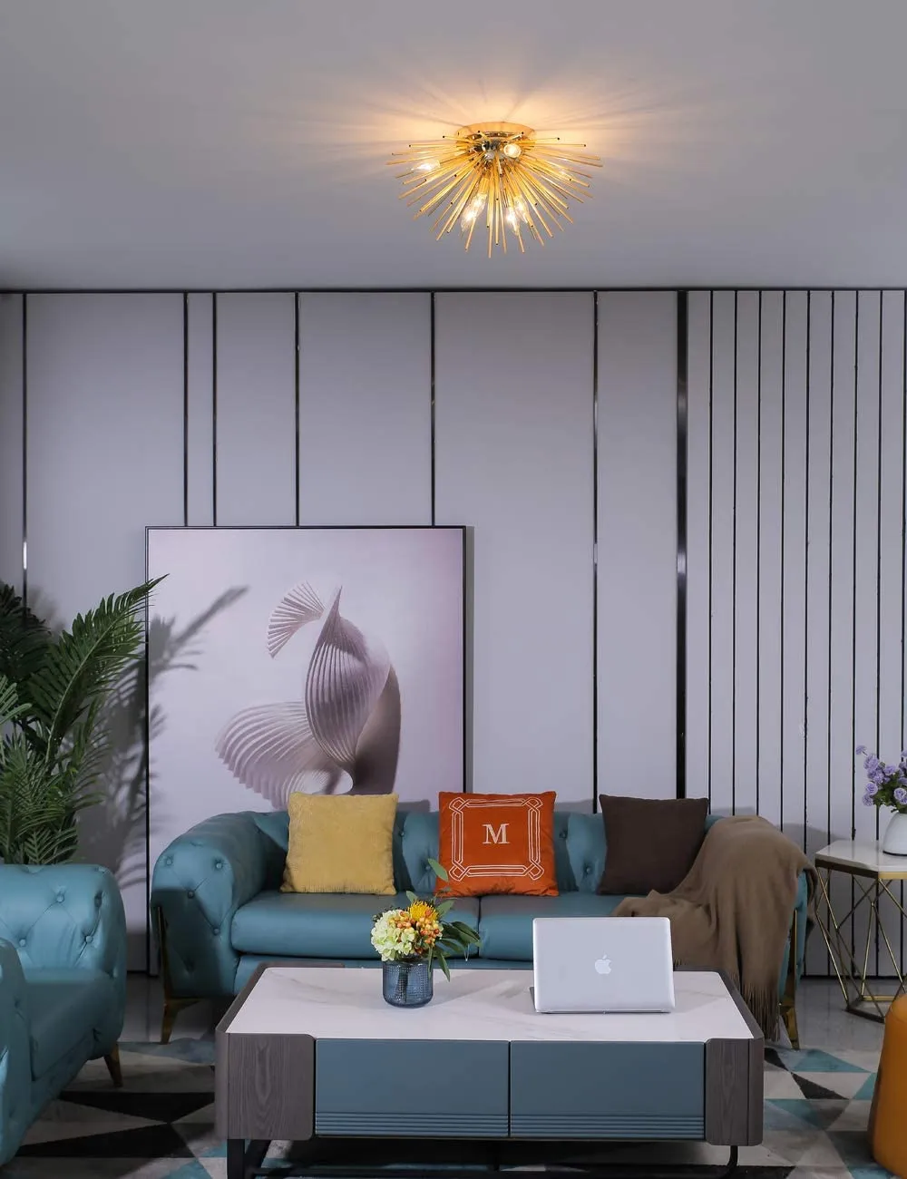 Sputnik Chandelier, 8-Light Flush Mount Ceiling Light