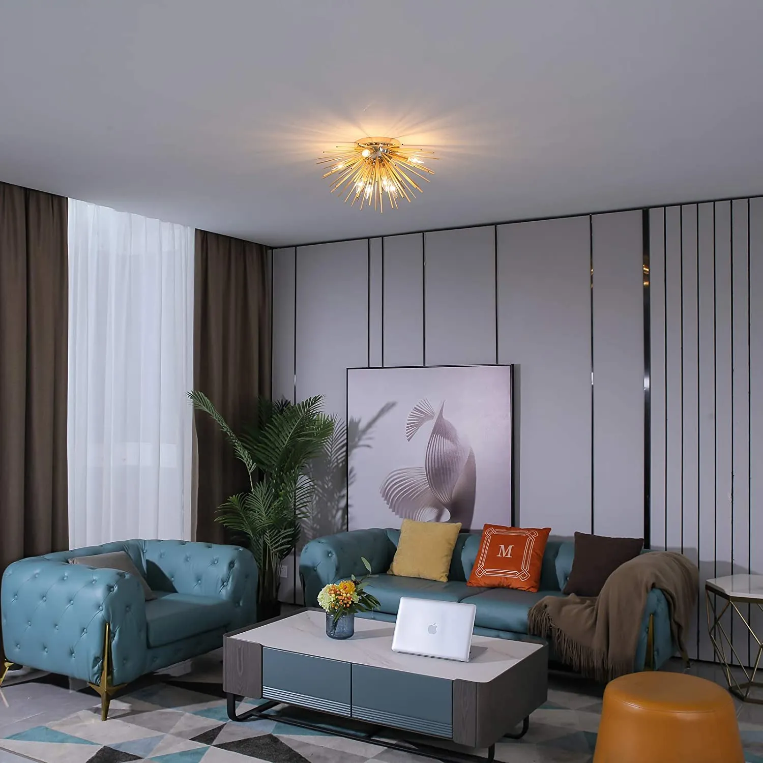 Sputnik Chandelier, 8-Light Flush Mount Ceiling Light