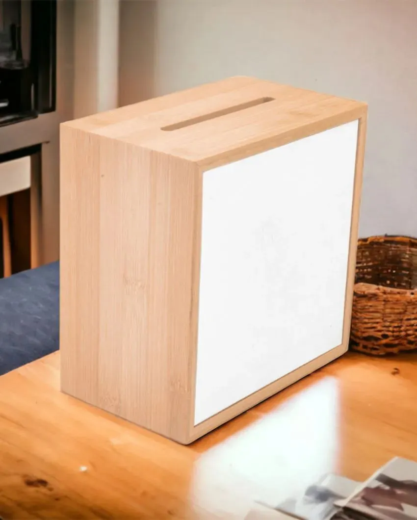 Square Shaded Wooden Lamp | 10 x 10 x 10 inches