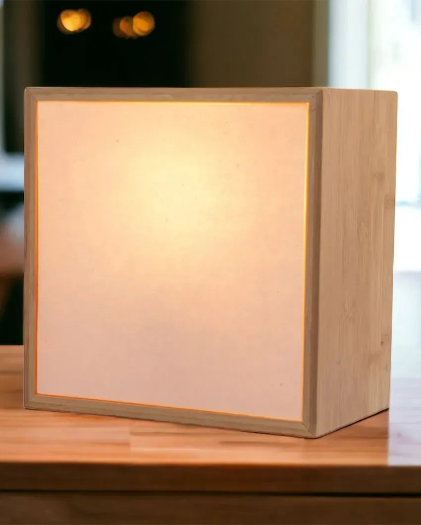 Square Shaded Wooden Lamp | 10 x 10 x 10 inches