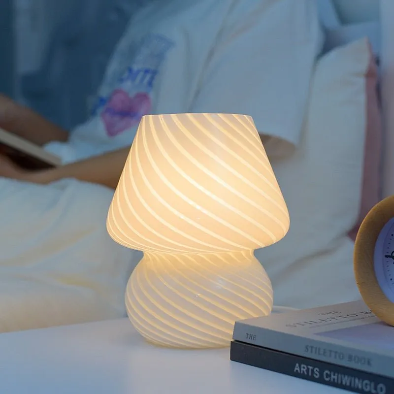 Striped LED Mushroom Table Lamp for Decor
