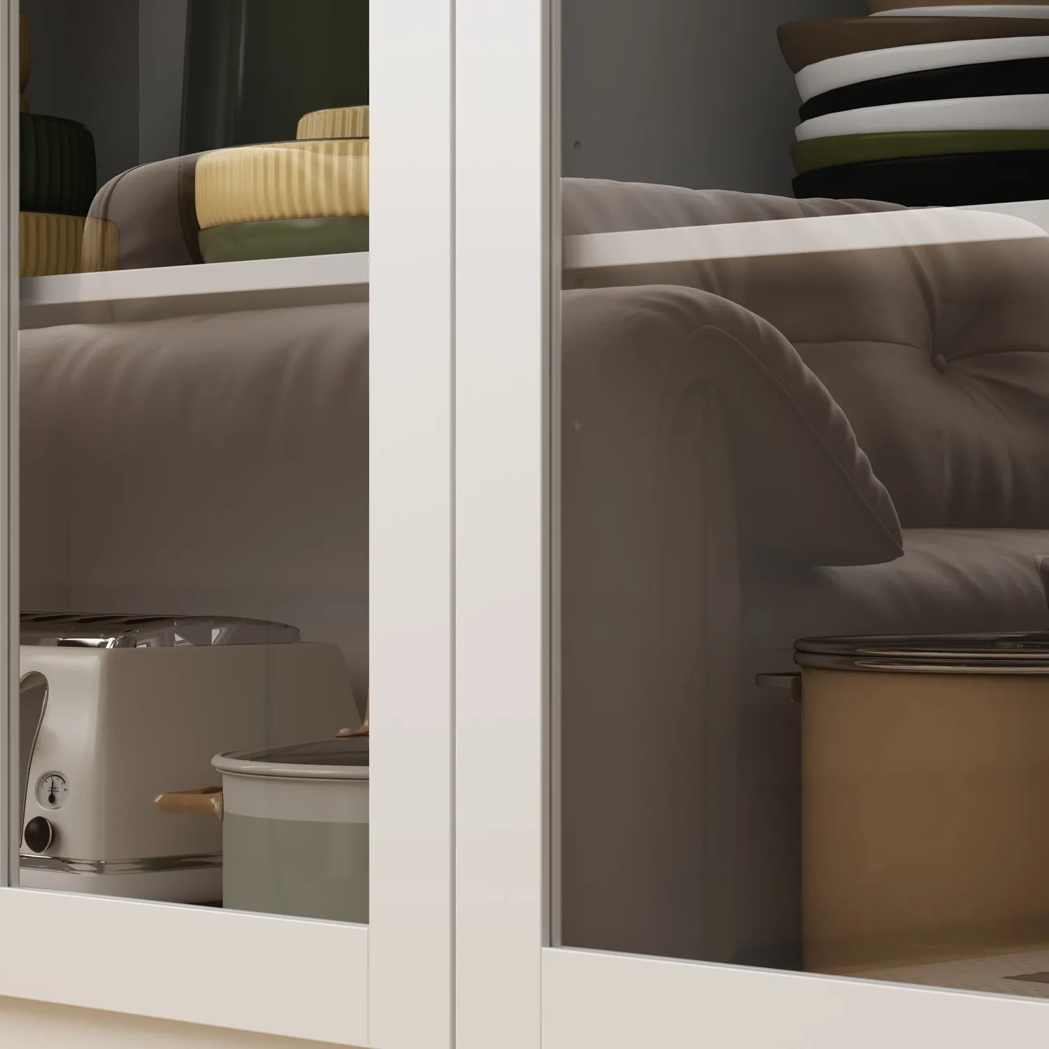 Tall Bookshelf with 6 Glass Doors and Gold Conical Handles